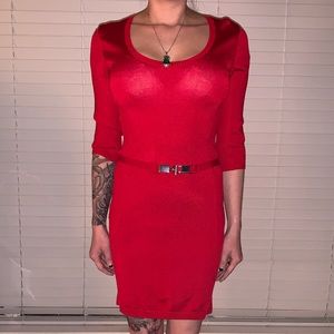 Armani exchange red sweater dress with belt